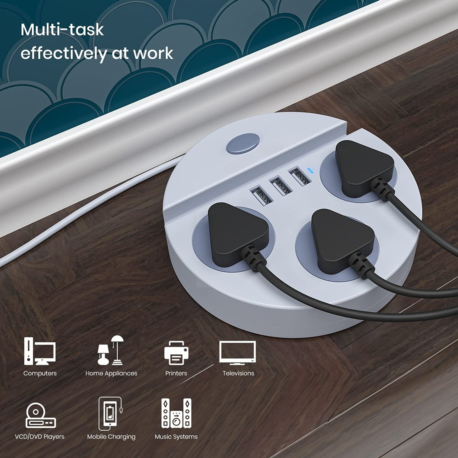 Image of DEGNO Power Plate 1500W with Mobile Holder with USB Charger 3AC Socket + 3USB Ports 6 Socket Extension Boards