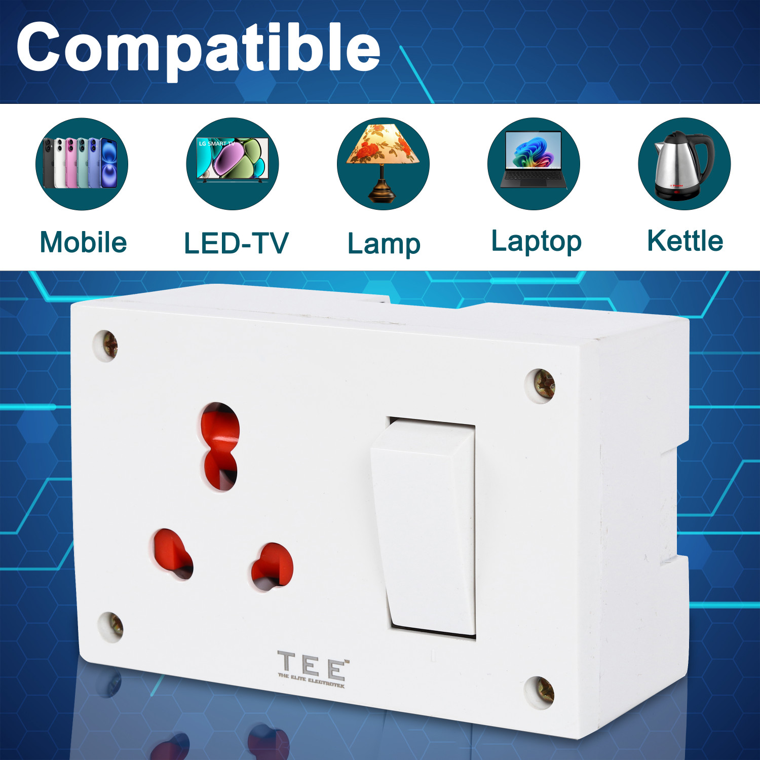 Image of The Elite Electrotek Shutter Combined Switch Socket Board Heavy-Duty Wall Mount Power Box 1 Socket Extension Boards