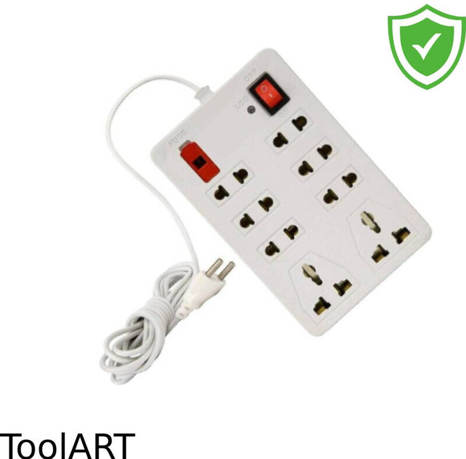 Image of GLUCKLICH se20 8+1 Extension Board with 2m Long Wire & Universal Fit 8 Socket (white,2m) 8 Socket Extension Boards