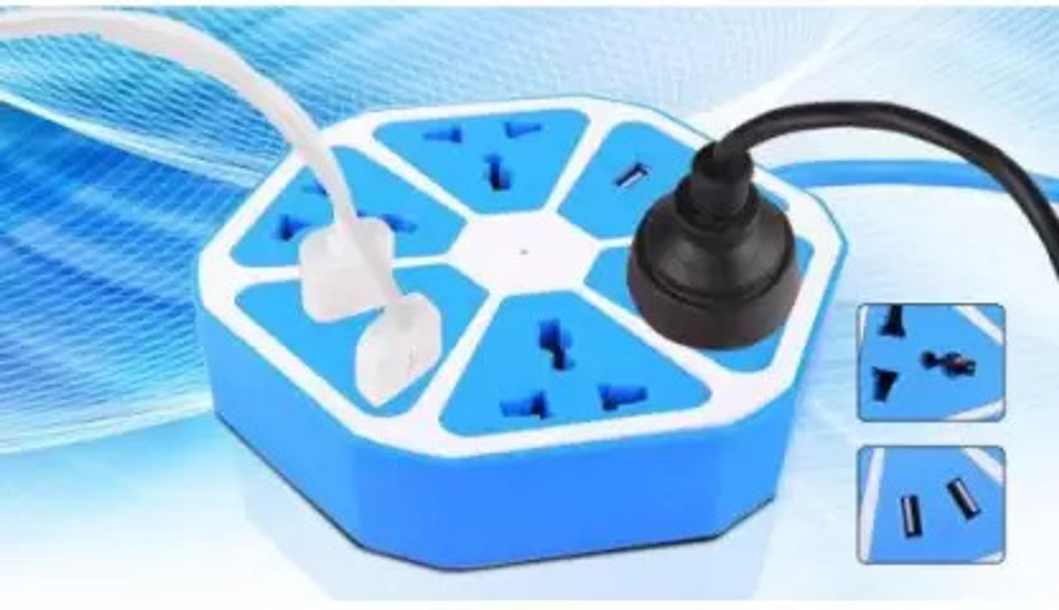 Image of FRONY Hexagon Extension Socket With 1 Meter Cable & 4 USB Ports and 4 SocketEU162 4 Socket Extension Boards
