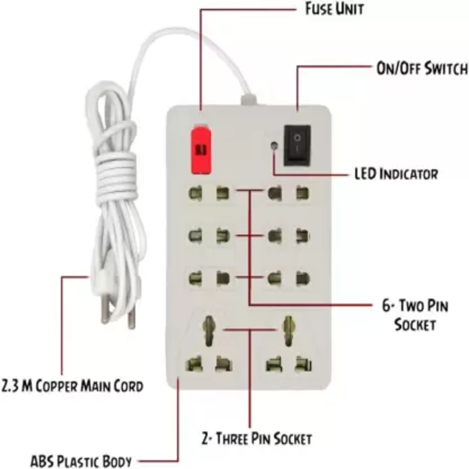Image of RAAMKM CB 15451 8+1 MINI POWER STRIP /EXTENSION BOARD with power fuse and led indicator 8 Socket Extension Boards
