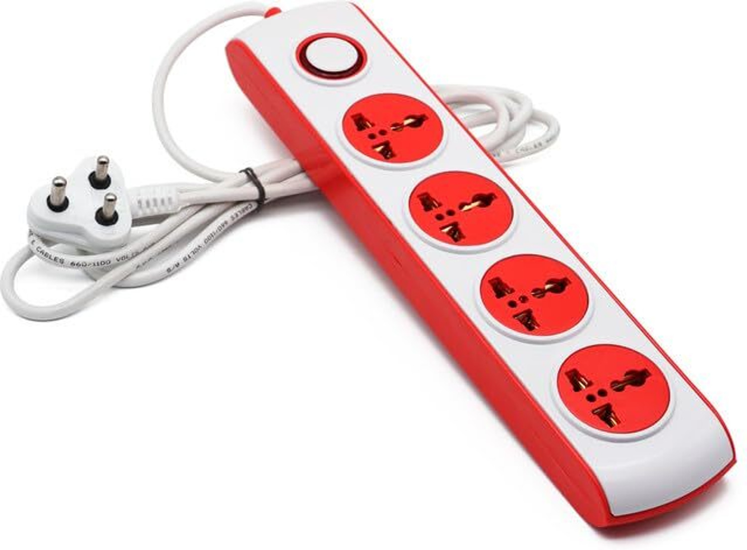 Image of DigiPrints Heavy-Duty 4-Way Extension Board with Surge Protection & Sockets (Red & White) 4 Socket Extension Boards