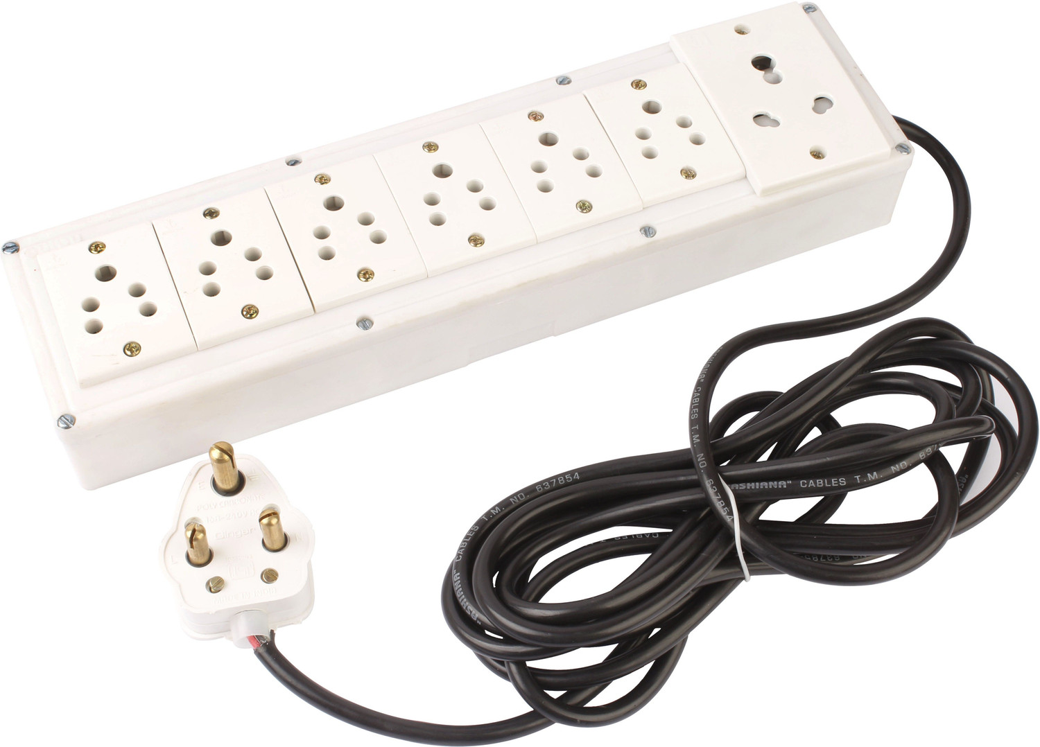 Image of BAHUL Power strip extension multi outlet board Fitted with 7 Anchor Sockets, 6 small 5 AMP and 1 big 15 AMP 7 Socket Extension Boards