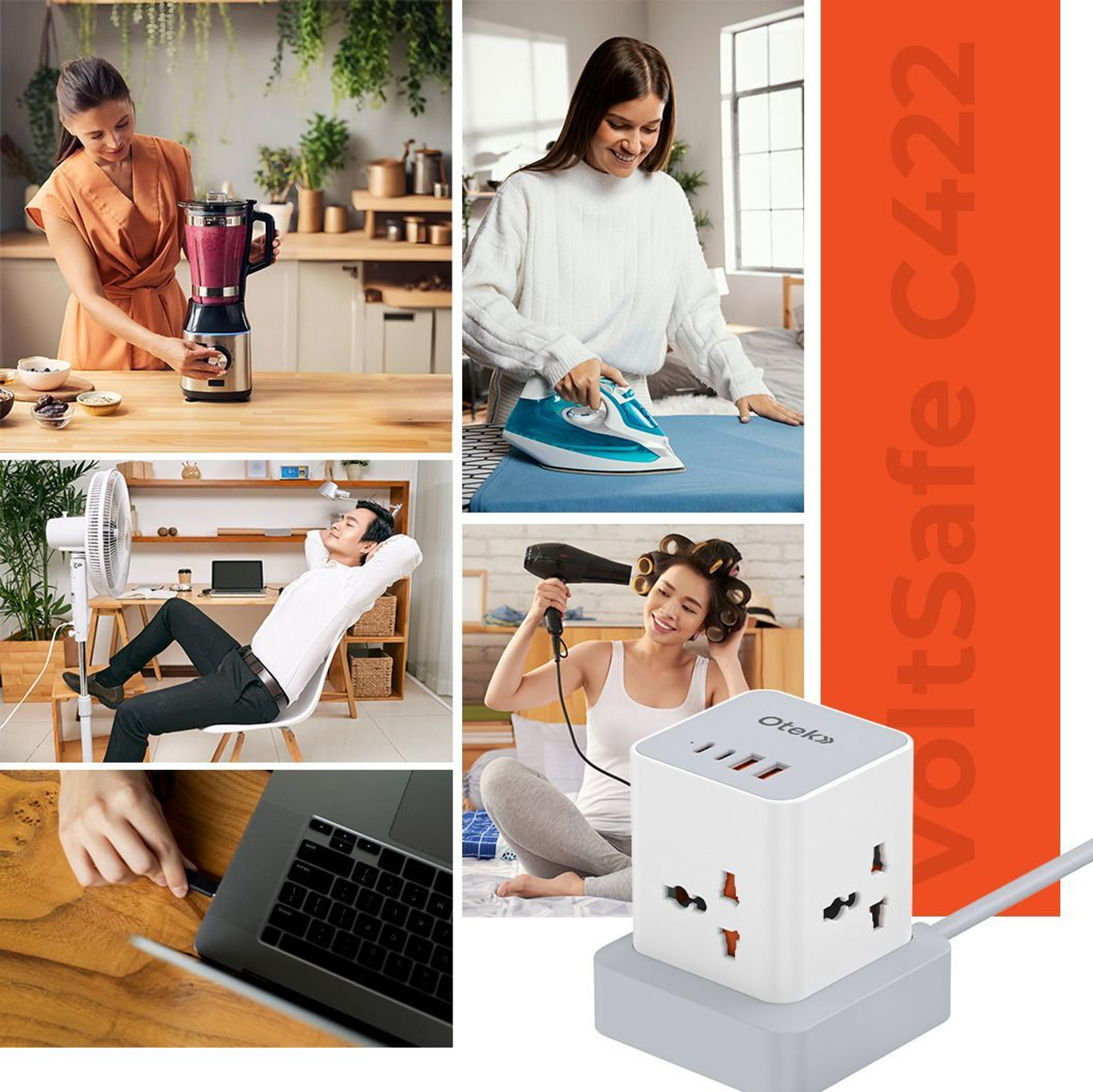 Image of OTEK Heavy Duty 2 USB & 2 Type-C Fast Charging 4 Socket Extension Boards