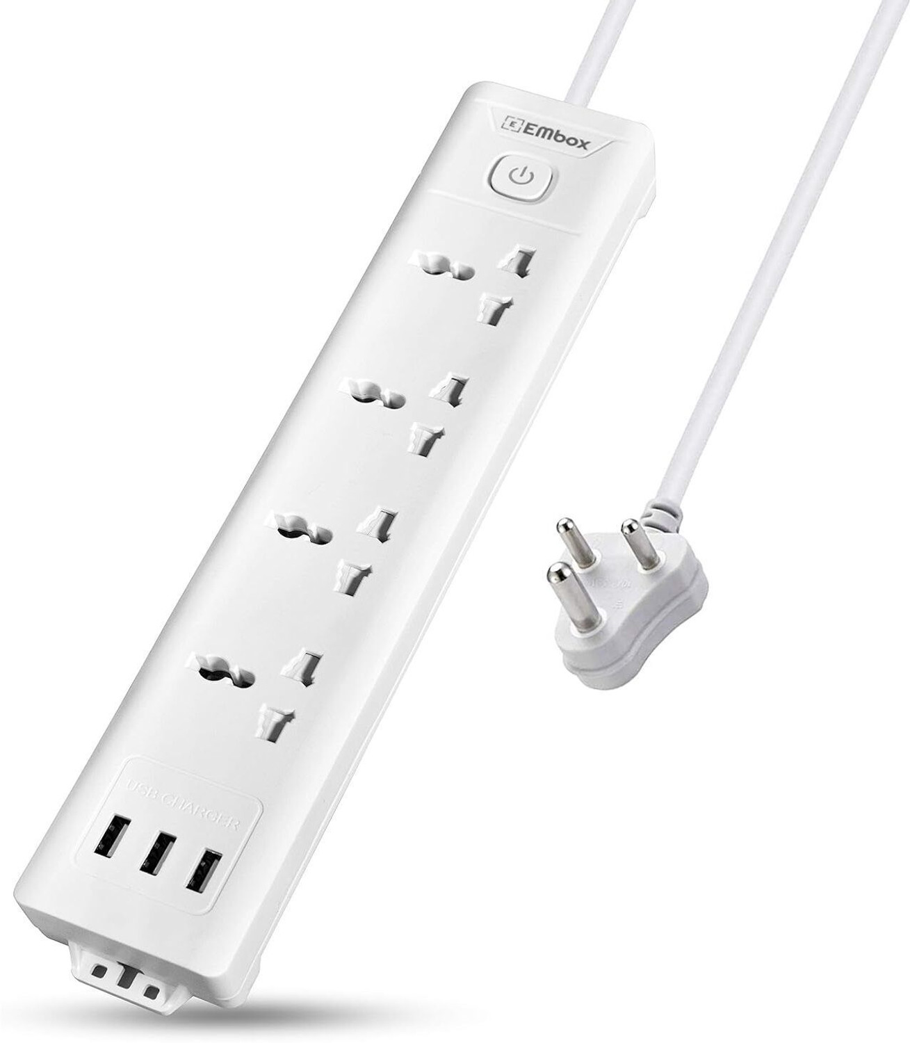 Image of EMBox Power Extension Cord with Master Switche 3 USB Ports 4 Socket Extension Boards