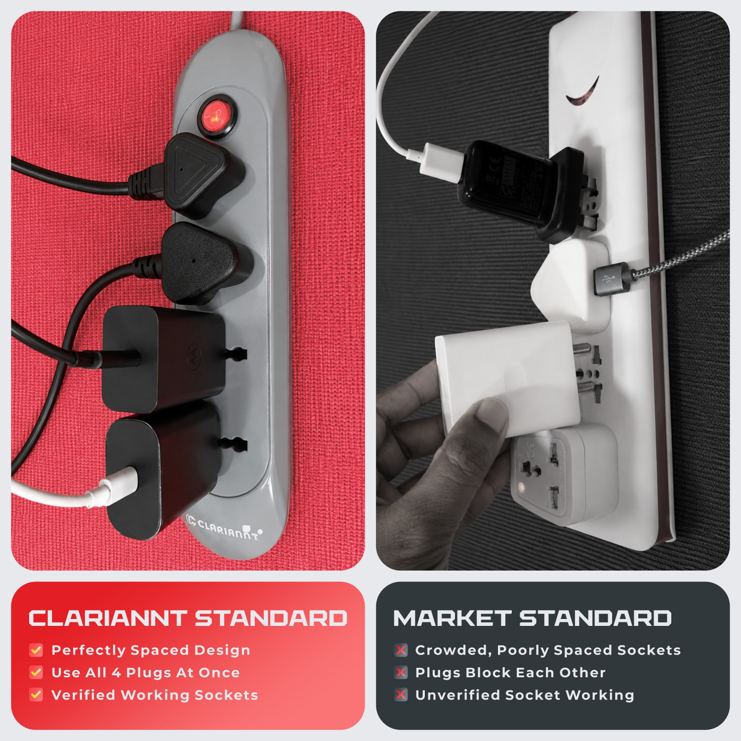 Image of CLARIANNT Sonic 15 Foot 4-Socket Extension Board - 6A 240V with Wall Hanging 4 Socket Extension Boards