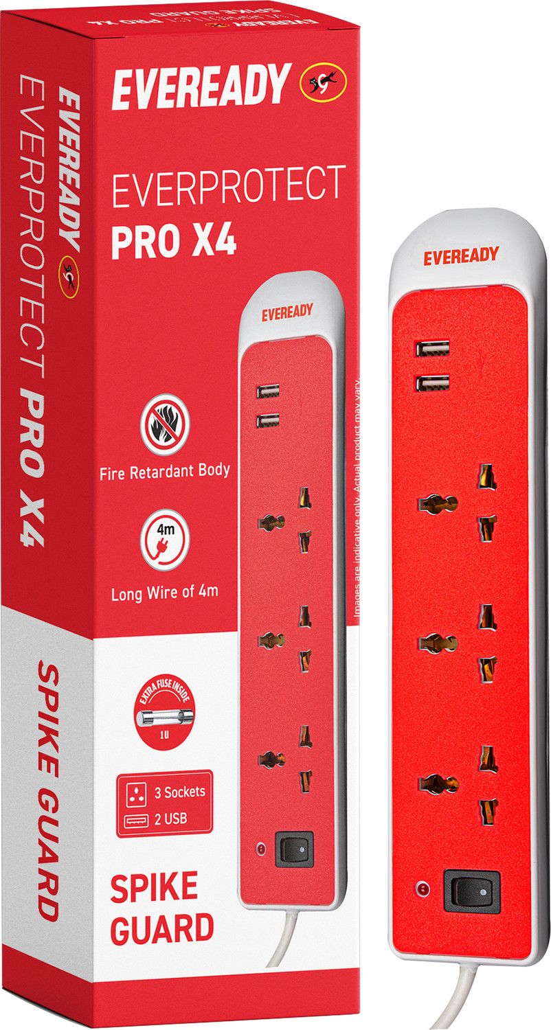 Image of EVEREADY Everprotect Pro Spike Guard - X4 (4 meter) 3 Socket Extension Boards