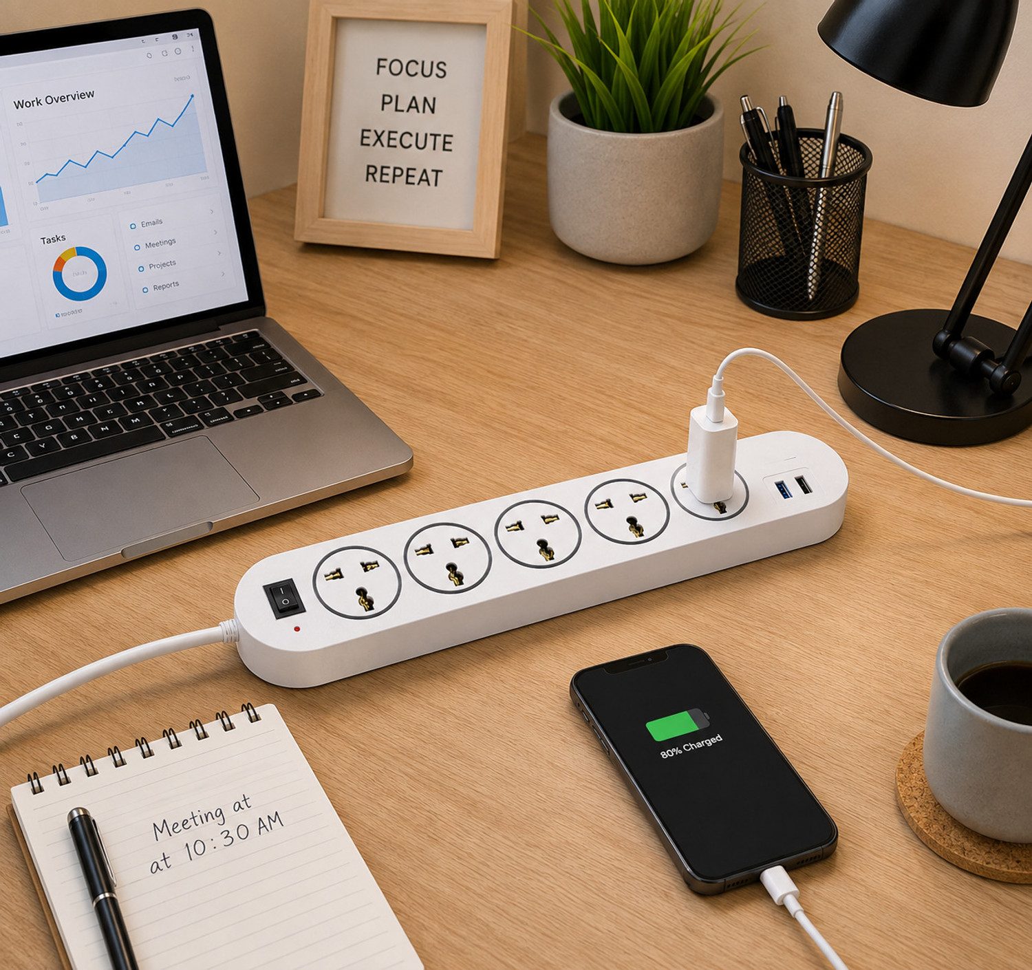 Image of BEBLOOM 1500W Heavy Duty Spike Guard with 2 USB Charging Ports for Daily Use 4 Socket Extension Boards