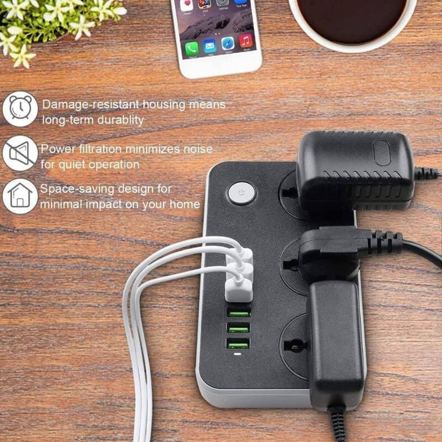 Niralasa Spike Guard 3 Socket Extension with 6 USB Ports - Image 3
