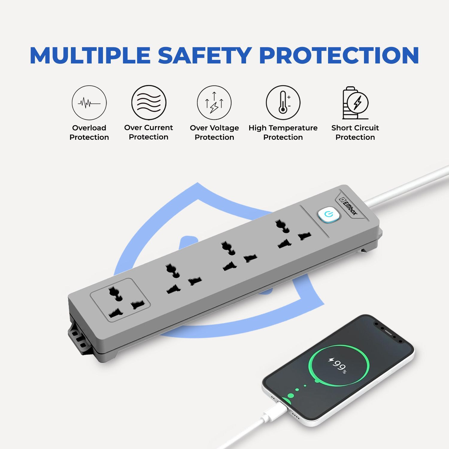 Image of EMBox Power Extension Cord 5 Meter Multi Plug 1500W Heavy Duty 4 Socket Extension Boards