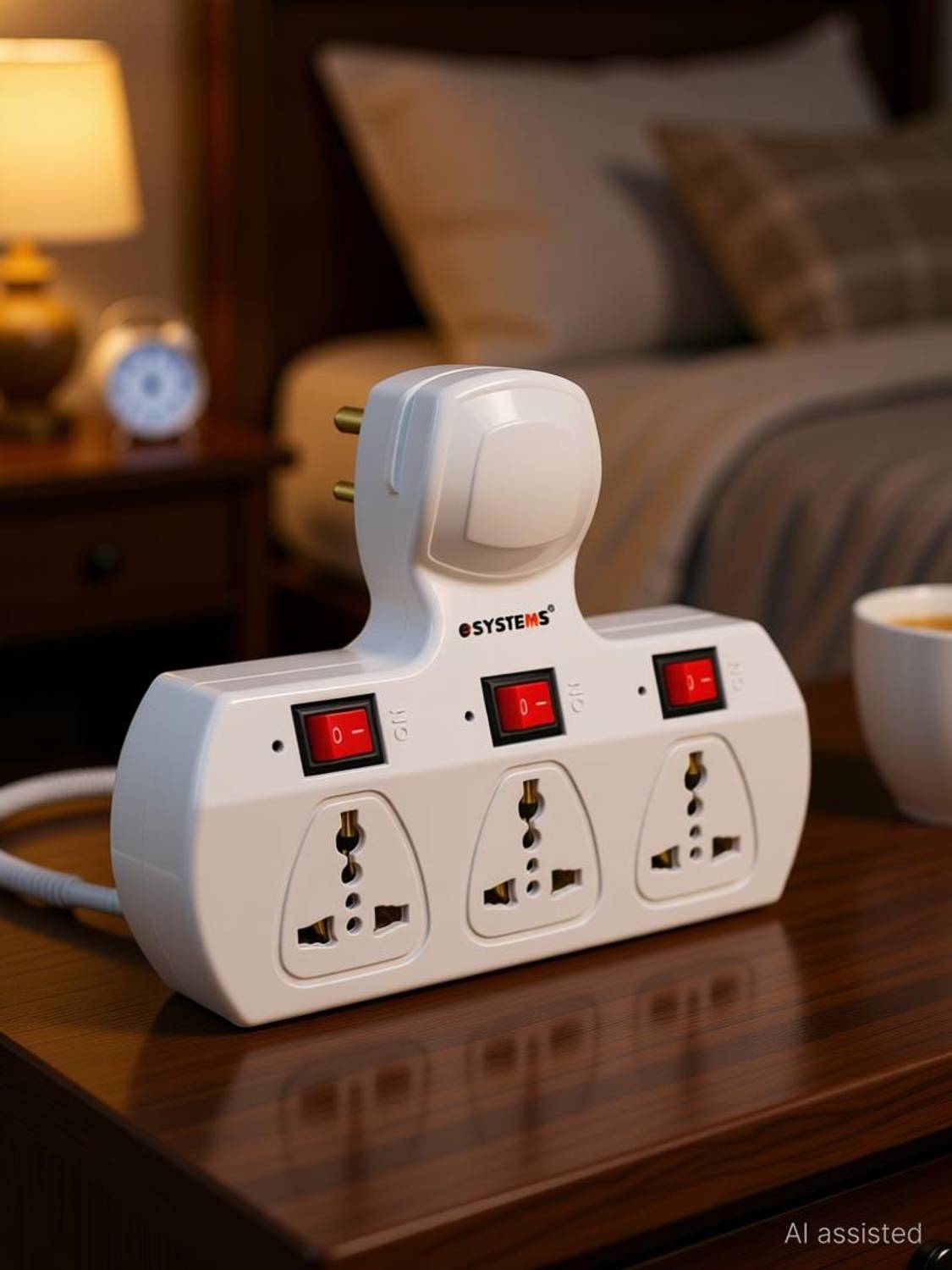 eSYSTEMS Multi Plug Point Universal Socket 10 Amp with Individual Switches (cordless) 3  Socket Extension Boards
