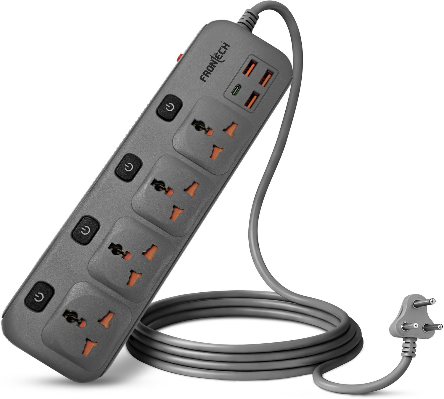 Image of Frontech Power Extension Socket | 2500W | Universal Sockets |3 USB-A + 1 USB-C Ports | 4 Socket Extension Boards