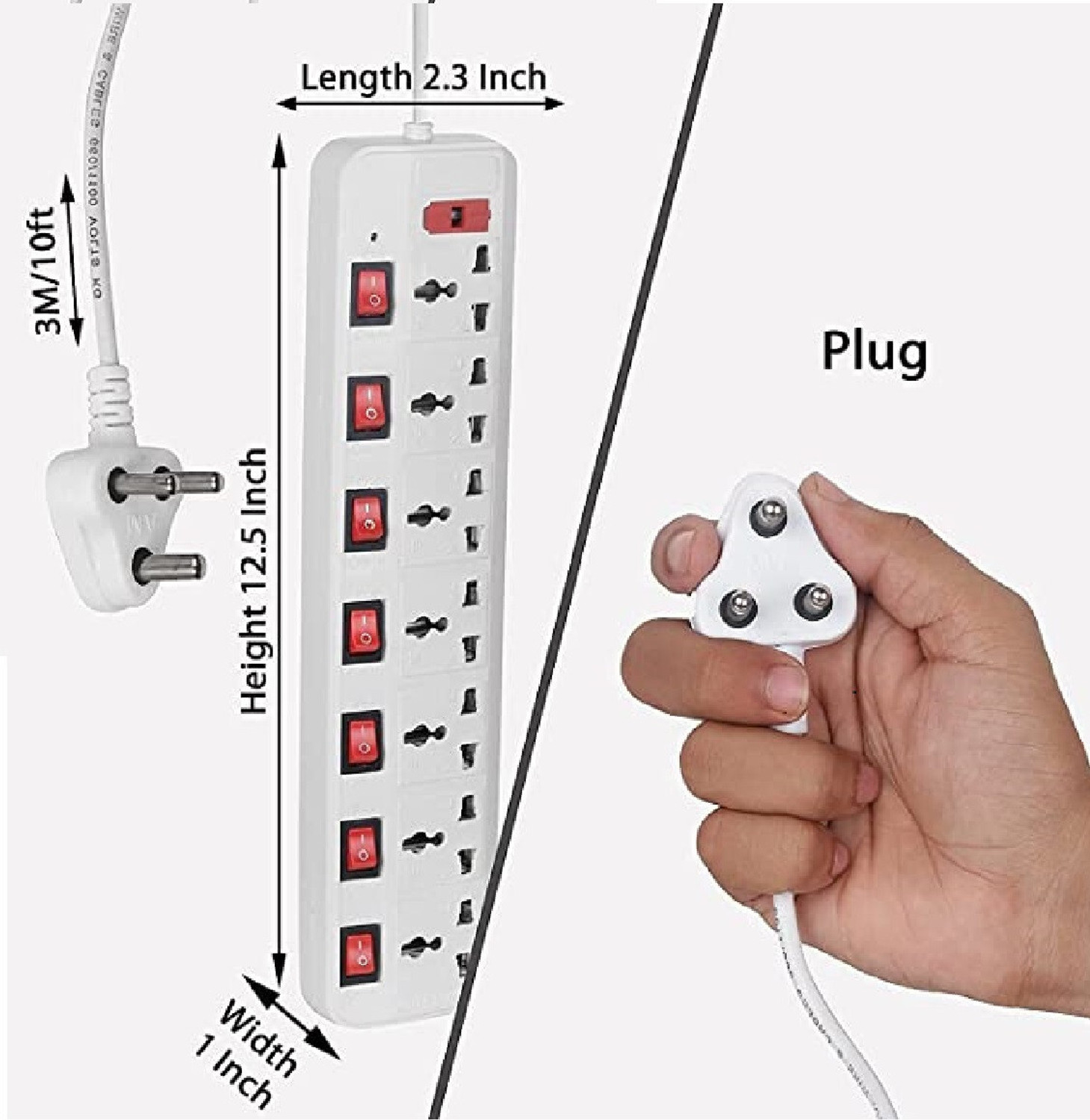 Image of Skeisy 7+7 Multi Plug Master Switch, 3.6 Meters Cord - 6 AMP, Black 7 Socket 7 Socket Extension Boards