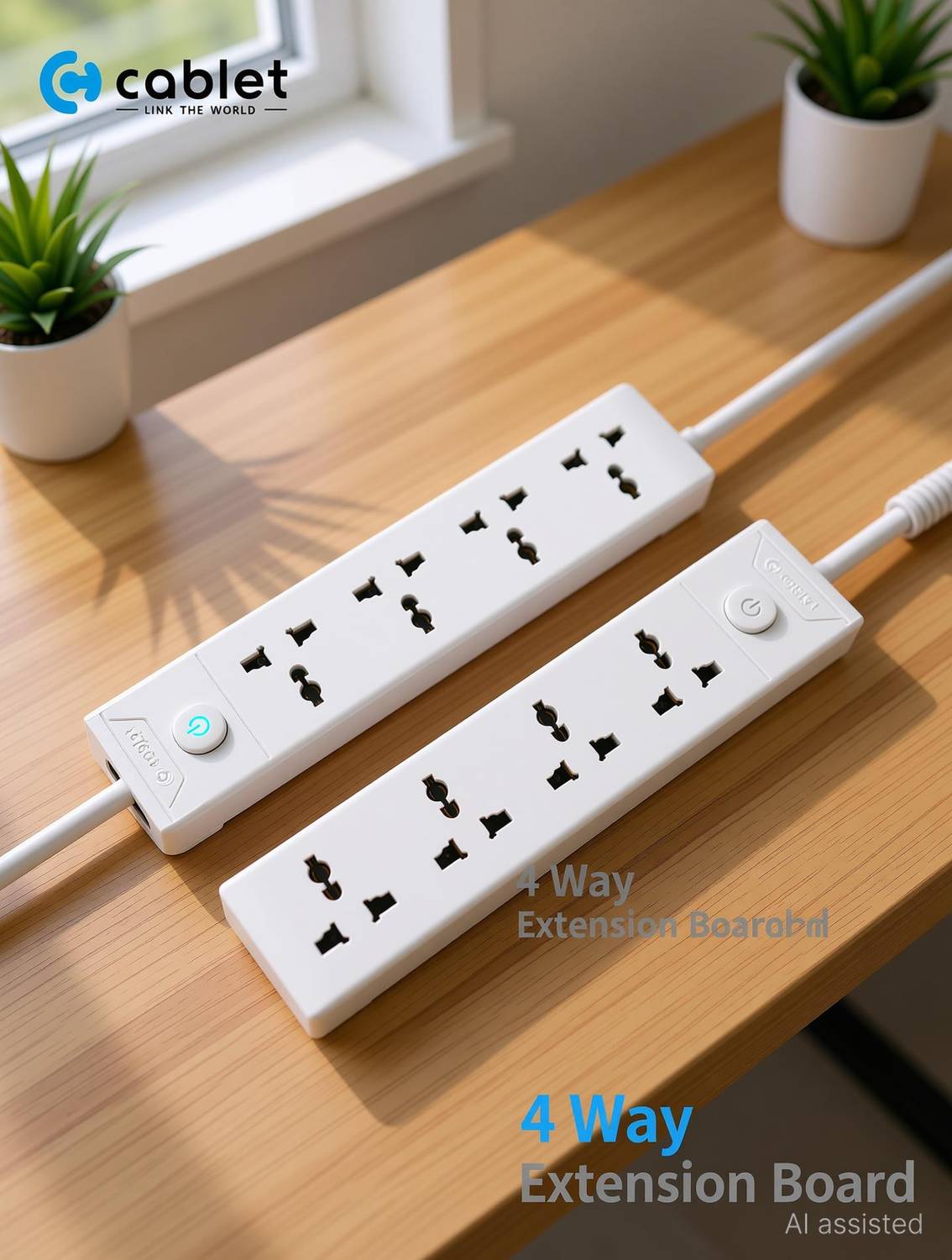 Cablet 4010-45 - 4 Universal Socket, 1 Switch and 4.5m Heavy Duty Cable 4 Socket Extension Boards