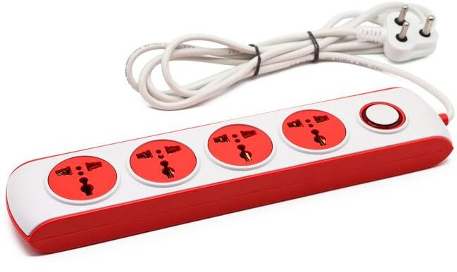 Image of DigiPrints Heavy-Duty 4-Way Extension Board with Surge Protection & Sockets (Red & White) 4 Socket Extension Boards