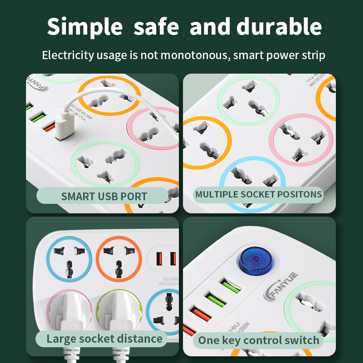 Image of FERVIK Power Plate 2500W 4+6 Socket Extension Boards 6 Socket Extension Boards 6 Socket Extension Boards