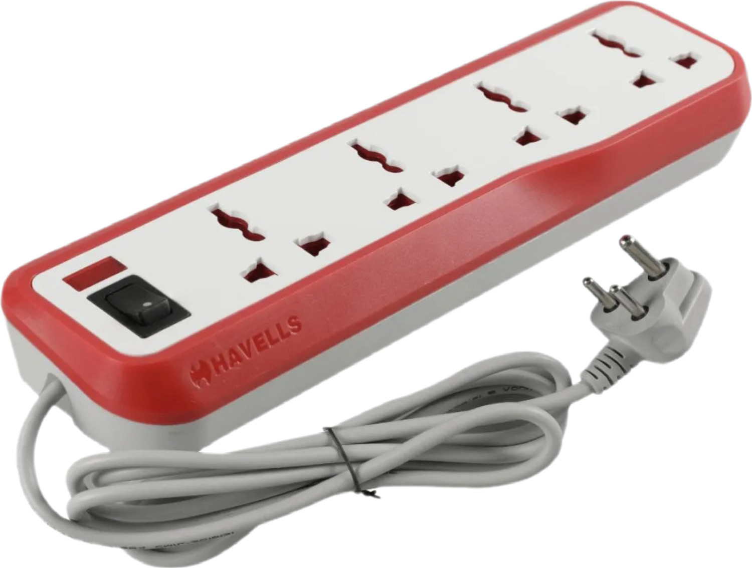 Image of HAVELLS EcoStar 10 Amp 4 Socket Spike Guard ! 4+1 Switch ! Indicator ! Extension Boards 4 Socket Extension Boards (Red, White, 4 m)