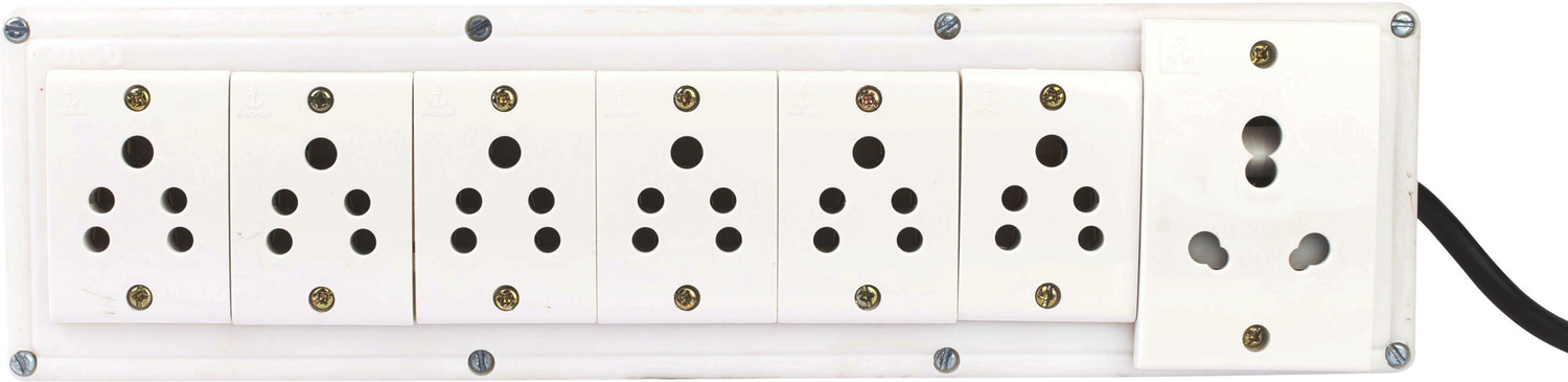 Image of BAHUL Power strip extension multi outlet board Fitted with 7 Anchor Sockets, 6 small 5 AMP and 1 big 15 AMP 7 Socket Extension Boards