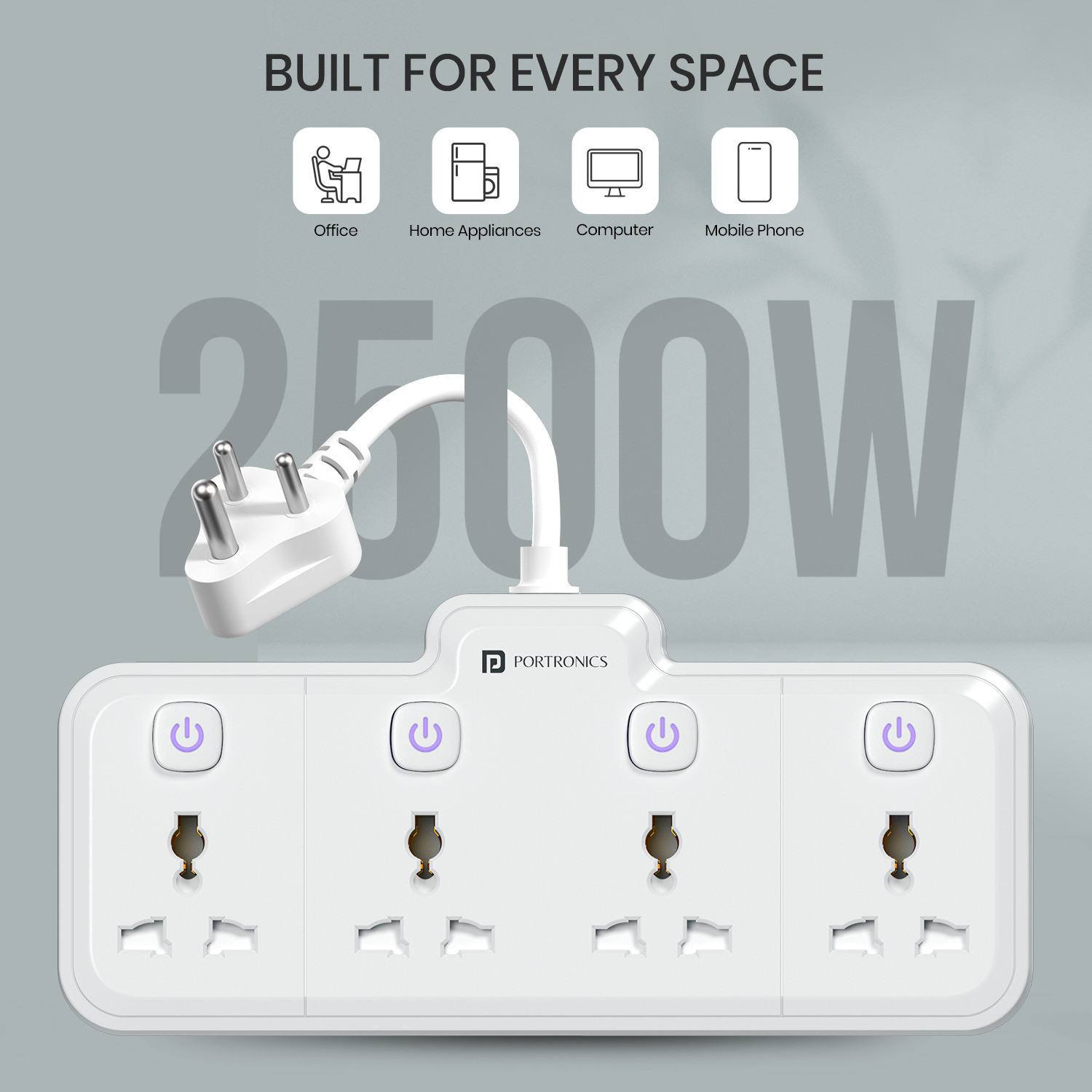 Image of Portronics Power Plate Pro, 4-in-1 Power Extender with Individual Switches & Flexible Cord 4 Socket Extension Boards