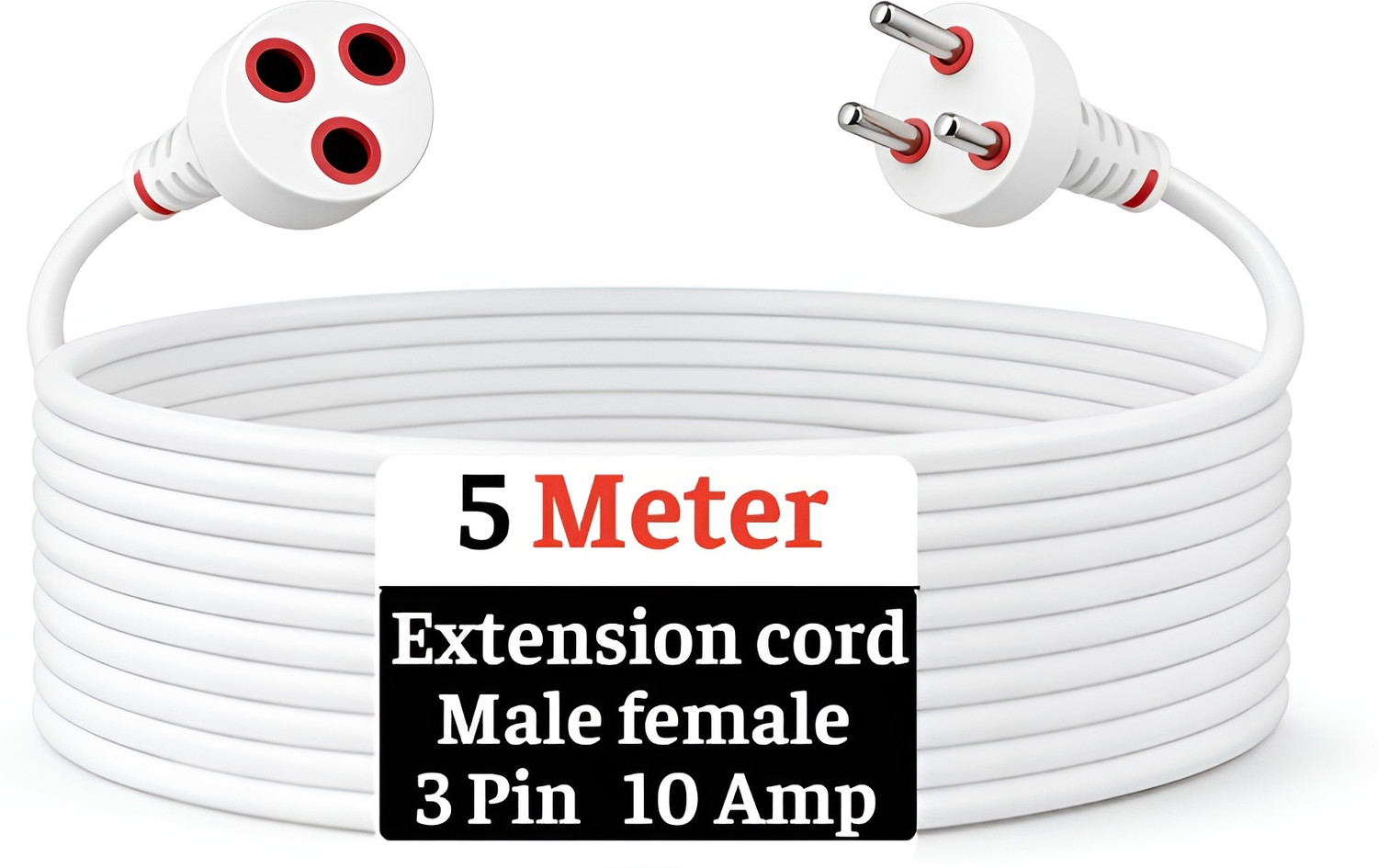 Image of ZIYTRACK Extension Male Female Power Cord 5 Meter Copper Wire | 3&2 Pin Plug Use| 10Amp 1 Socket Extension Boards