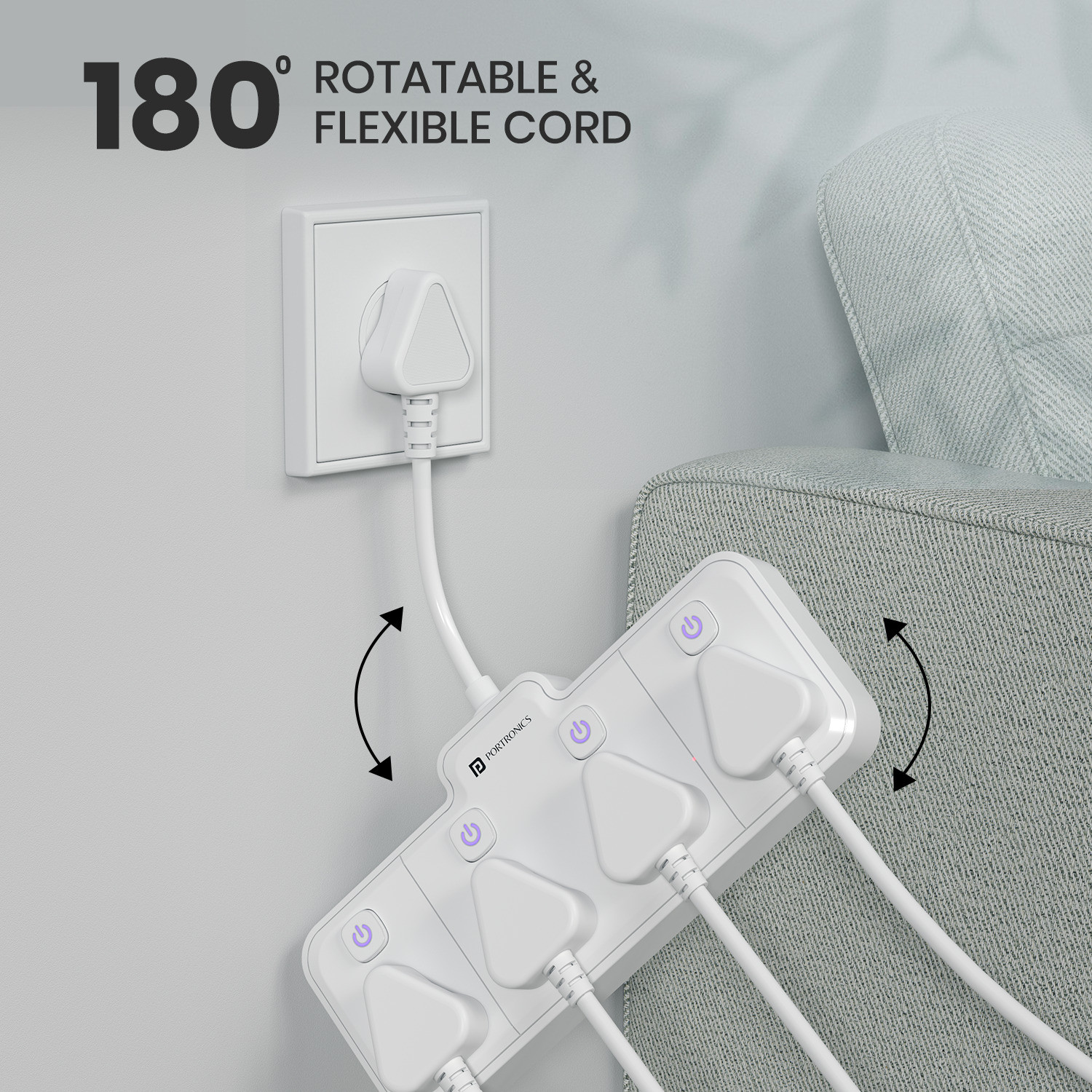 Image of Portronics Power Plate Pro, 4-in-1 Power Extender with Individual Switches & Flexible Cord 4 Socket Extension Boards