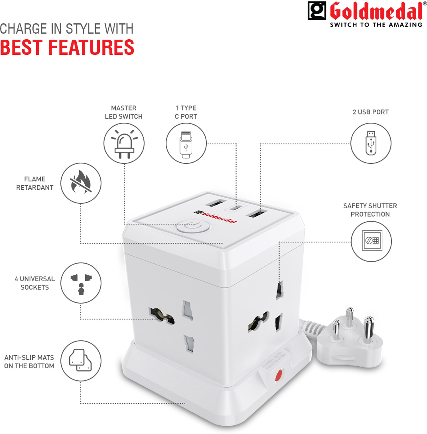 Image of Goldmedal Turbocharge 4+3 Power Strip 4 Socket Extension Boards