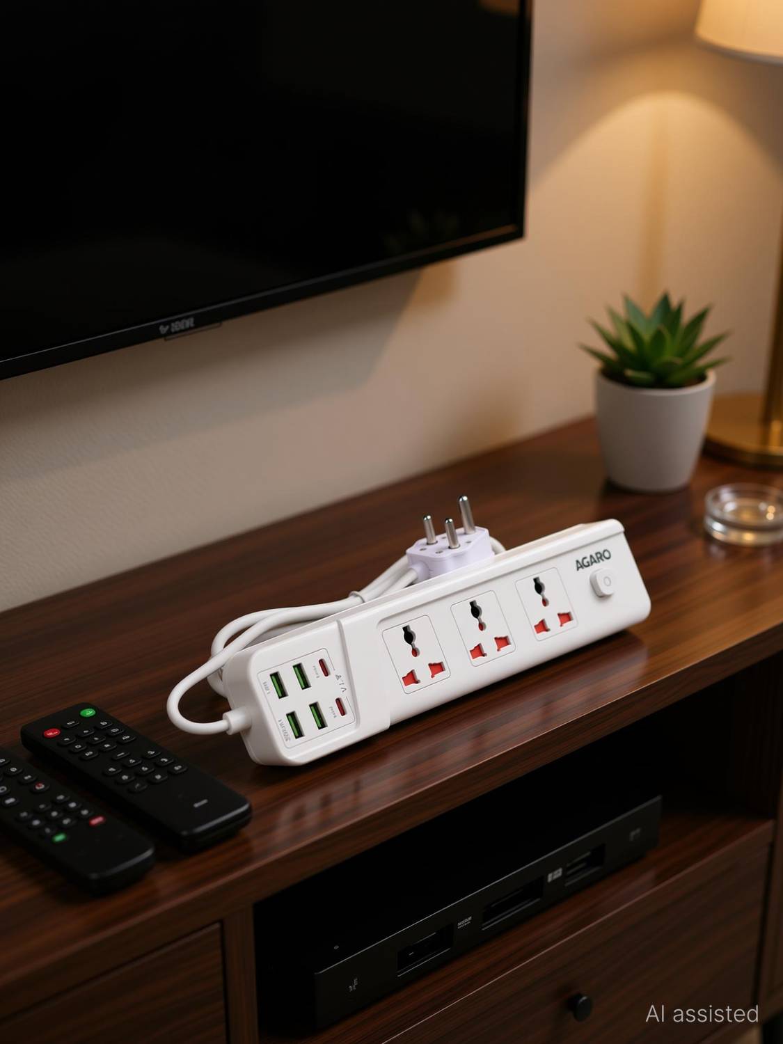 AGARO Regal Extension Board with 3 Sockets, 4 USB & 2 Type-C, 2500W Power Strip 3 Socket Extension Boards