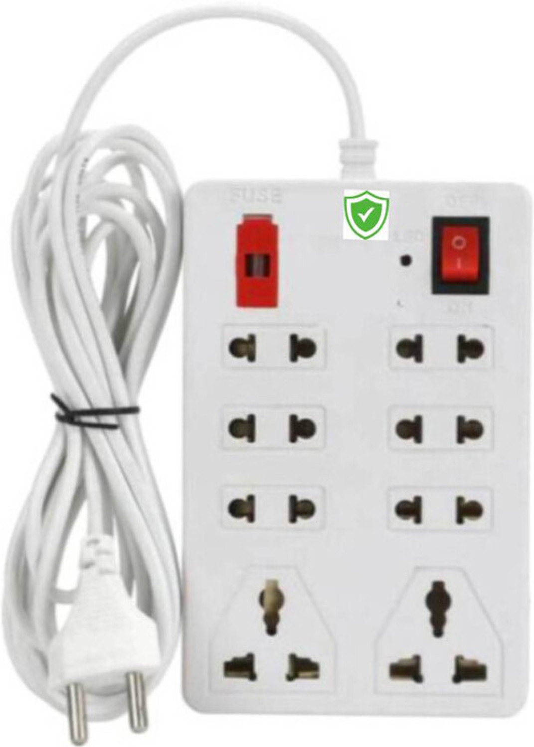Image of GLUCKLICH se20 8+1 Extension Board with 2m Long Wire & Universal Fit 8 Socket (white,2m) 8 Socket Extension Boards