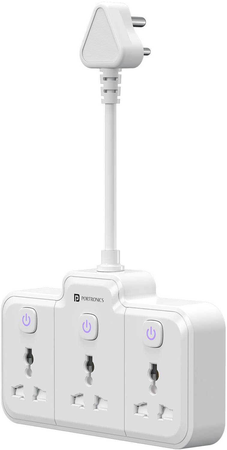 Portronics Power Plate Nano, 3-in-1 Power Extender with Individual Switches & Flexible Cord 3 Socket Extension Boards