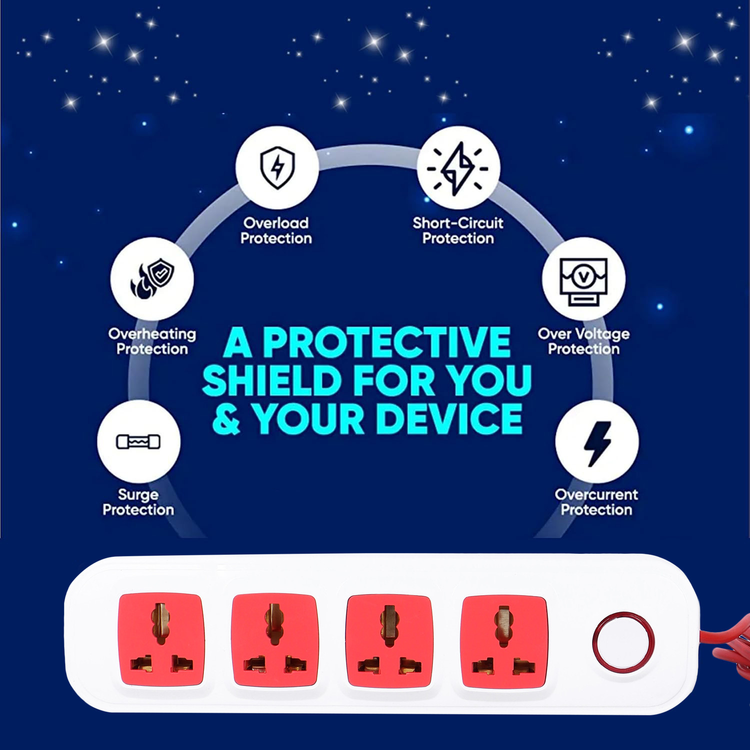 Image of REVOL 4 Socket Extension Board with Universal Switch and 3.5 Meter Long Wire 4 Socket Extension Boards