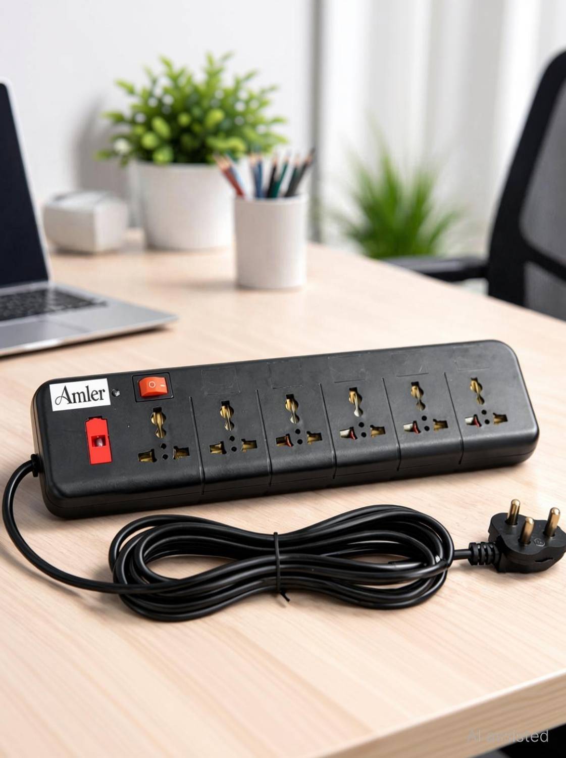 AmlerIndustries 6 Socket Extension Board with Individual Switches 4 Meter Long Wire. 6 Socket Extension Boards