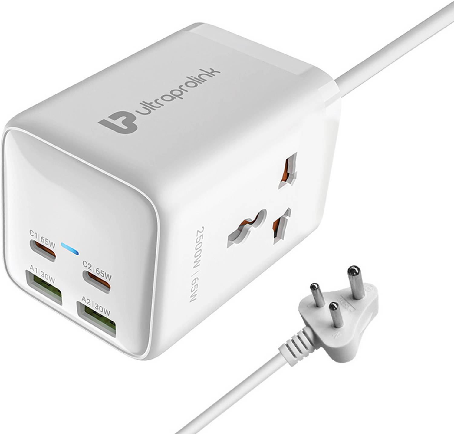 Ultraprolink 65W PD GaN Fast Charger|Surge Protector|2 Type C and 2 USB-A Ports QC3.0|UM1165U 2 Socket Extension Boards