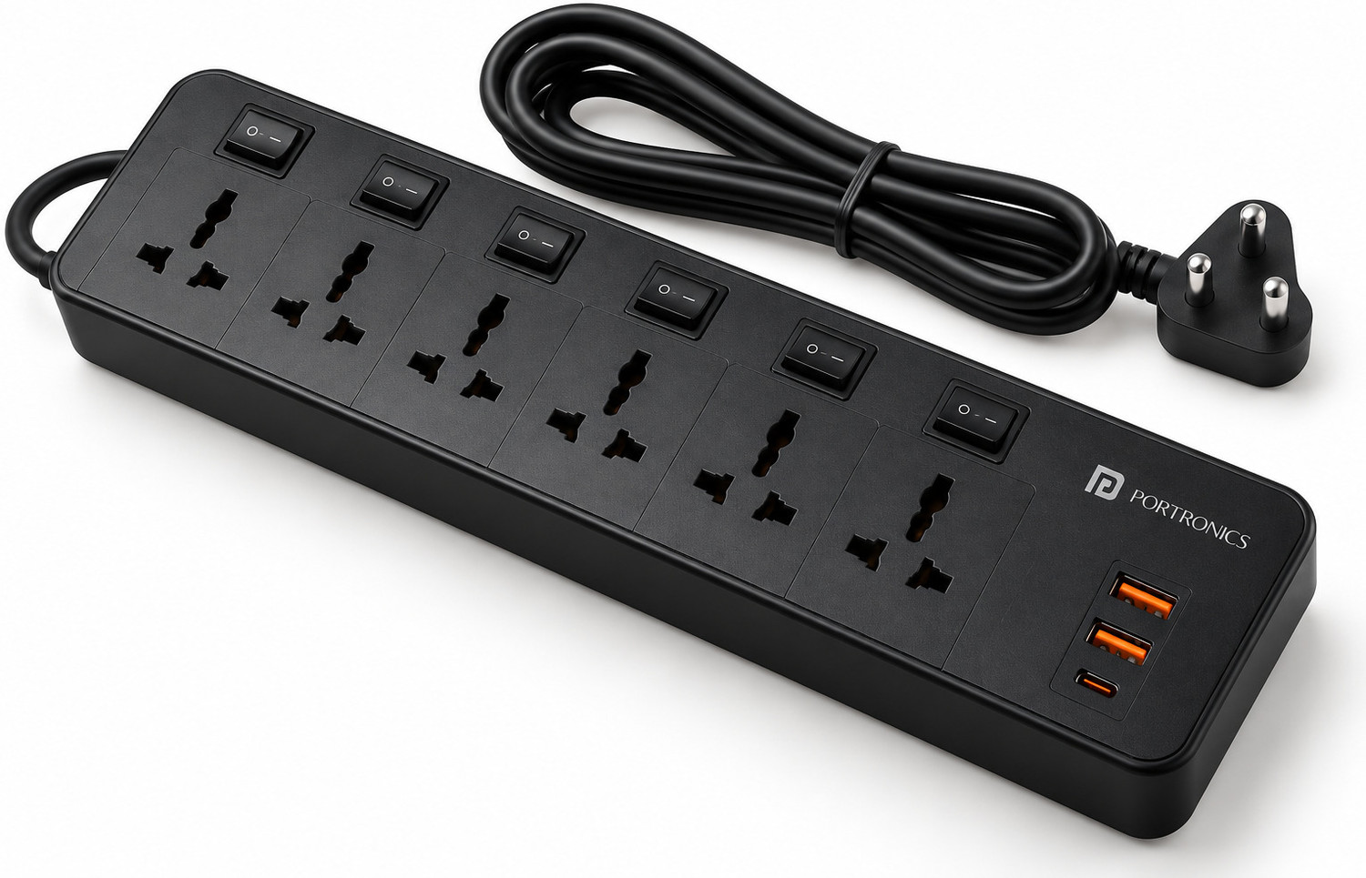 Image of Portronics POR 3440 6 Socket Extension Boards (Black, 2 m, With USB Port)