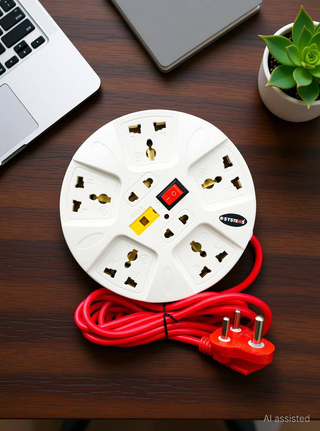 eSYSTEMS 6 Amp Multi Plug Point Strip, Cord (2.8 Meter) 7  Socket Extension Boards