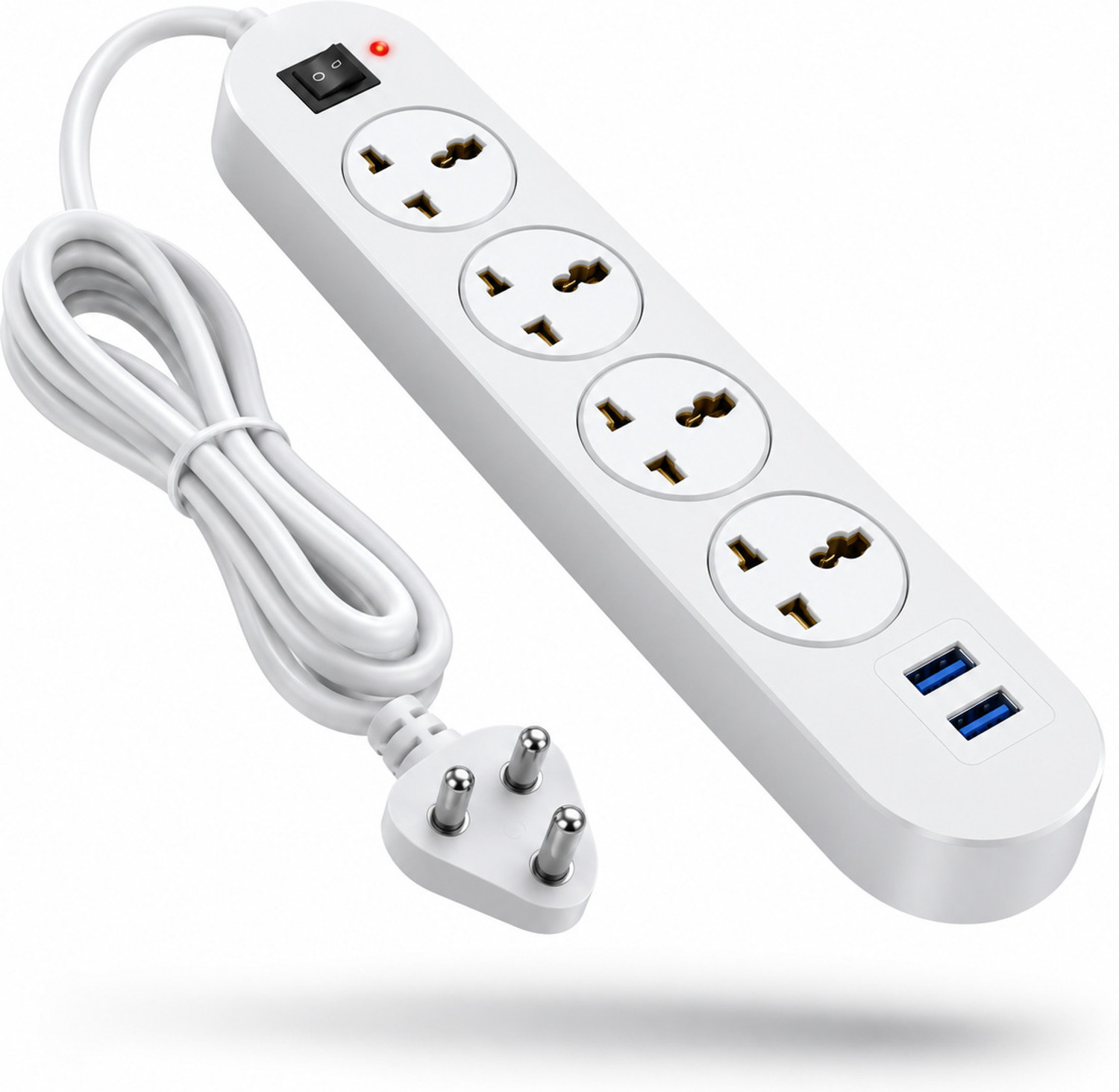 Image of BEBLOOM 1500W Heavy Duty Spike Guard with 2 USB Charging Ports for Daily Use 4 Socket Extension Boards