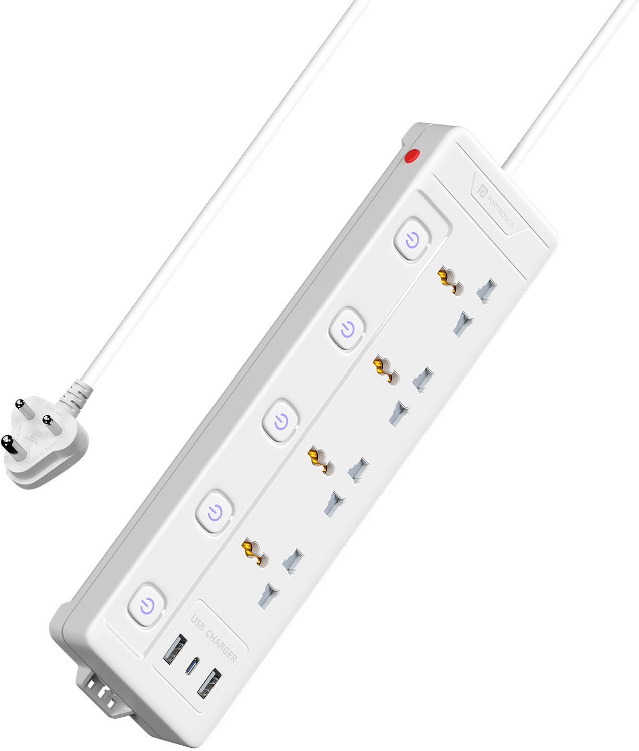 Image of Portronics Power Plate 19 Multi Plug, 4 Sockets, 20W Type-C, 2 USB Ports, 3m Cord 4 Socket Extension Boards