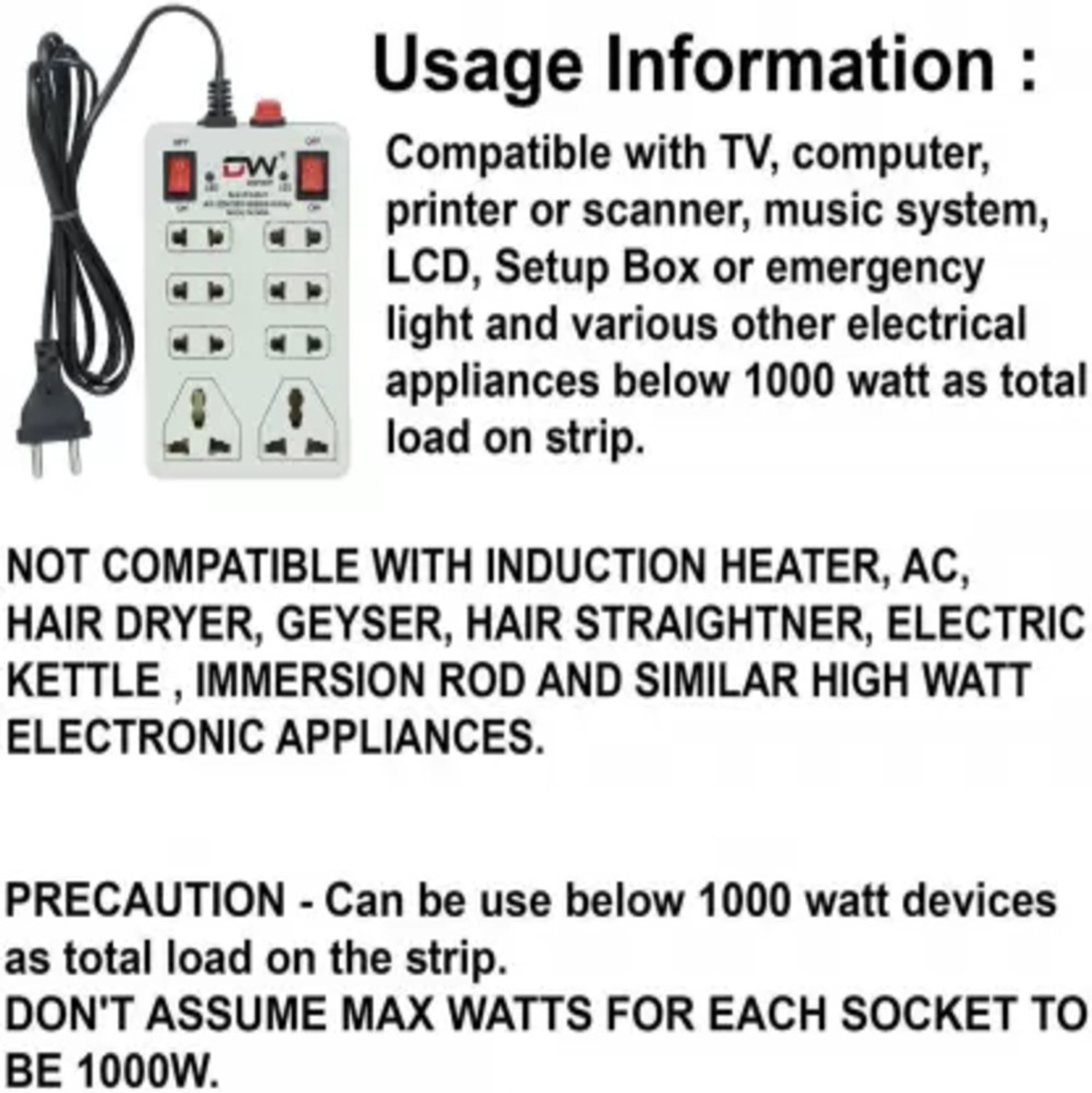 Image of RAAMKM CB 15451 8+1 MINI POWER STRIP /EXTENSION BOARD with power fuse and led indicator 8 Socket Extension Boards