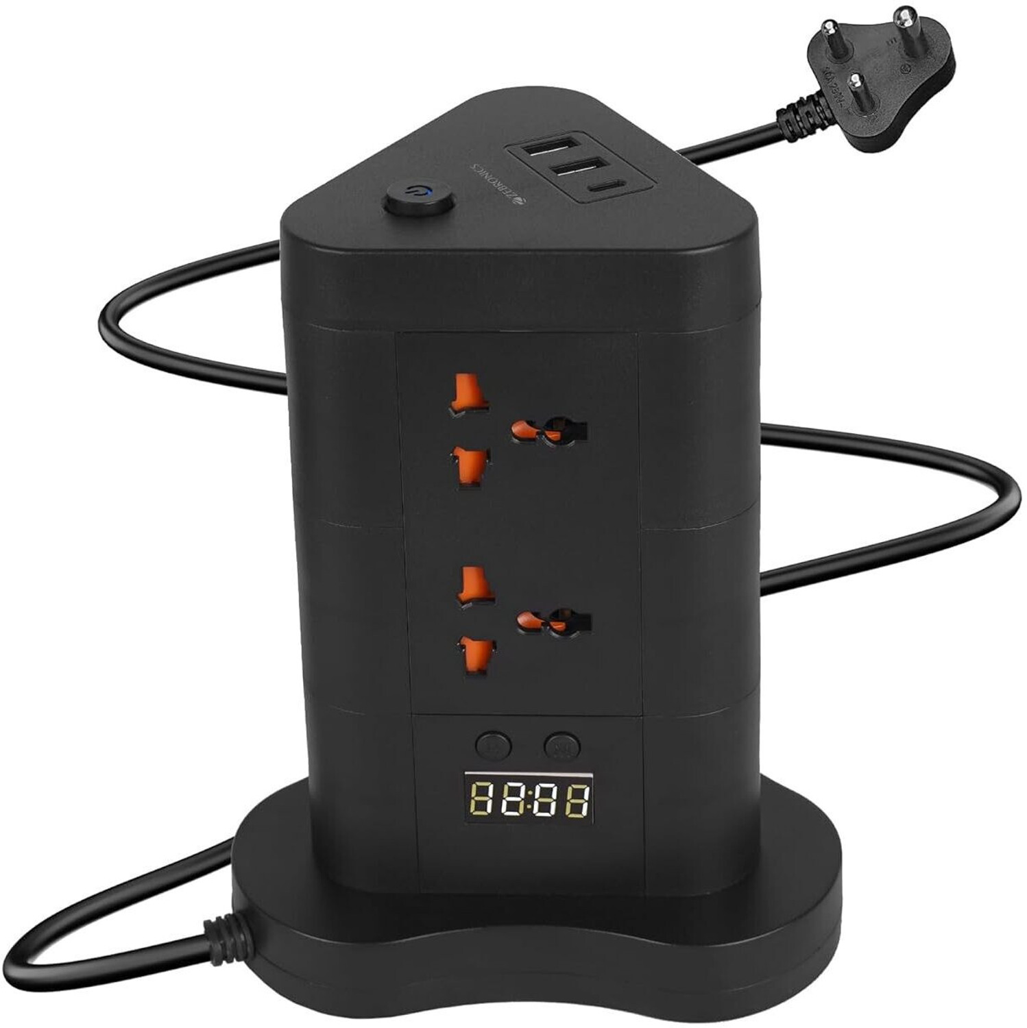 Image of ZEBRONICS Power Block 385, 2500 W, 10 Amps, Digital Counter, 1 Type C Port, 2 USB Ports & 8 Socket Extension Boards
