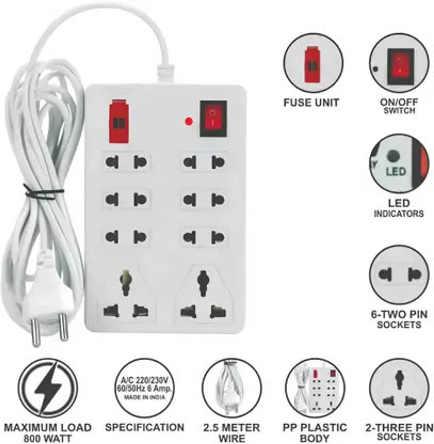 CANDLE MINI (1+8) Extension Board/Power Strip 8  Socket Extension Boards