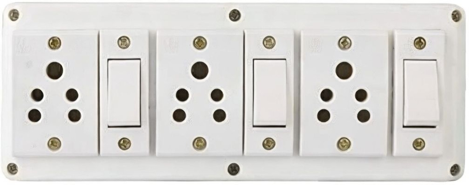 Image of Stallionpro Heavy Duty Pvc Extension Board 3 Socket & 3Switch With 3 Meters Wire (White) 3 Socket Extension Boards