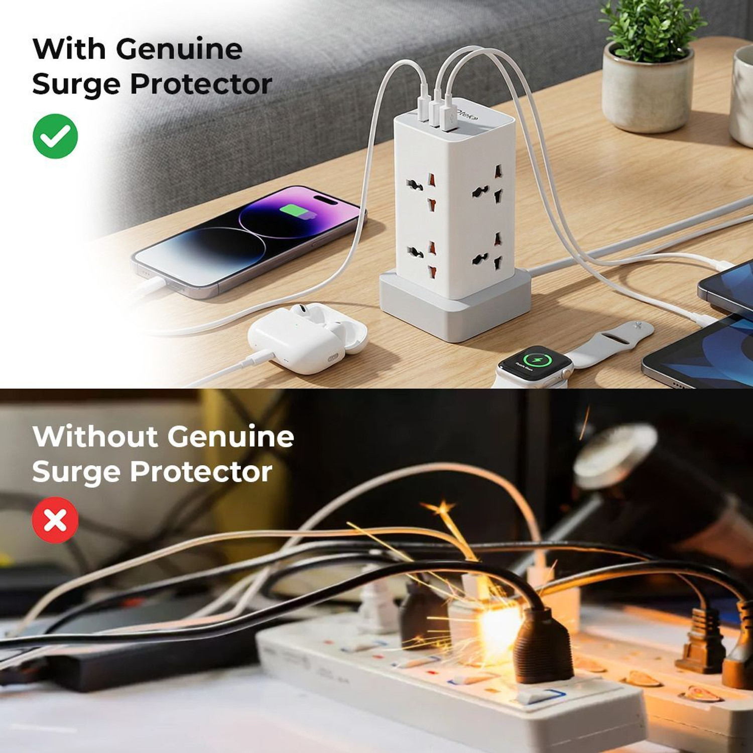 Image of OTEK Heavy Duty 2 USB & 2 Type-C Fast Charging 8 Socket Extension Boards