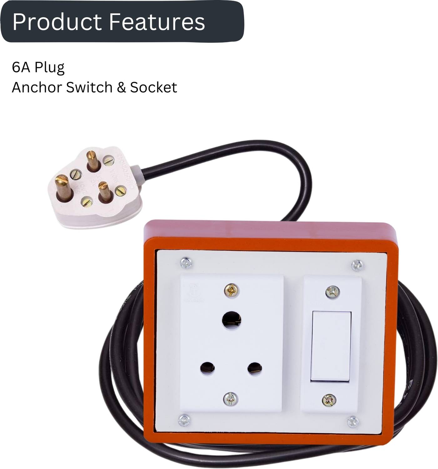 JELECTRICALS Brown (1+1) Heavy Duty Extension Board 6A 1 Anchor Switch & 15 Meter Copper Wire 1 Socket Extension Boards
