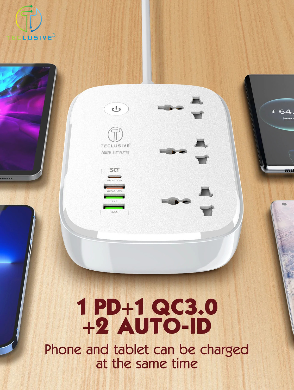 Image of TECLUSIVE Smart Wifi Extension Power Strip with Type C USB Ports 30W 3 Socket Extension Boards