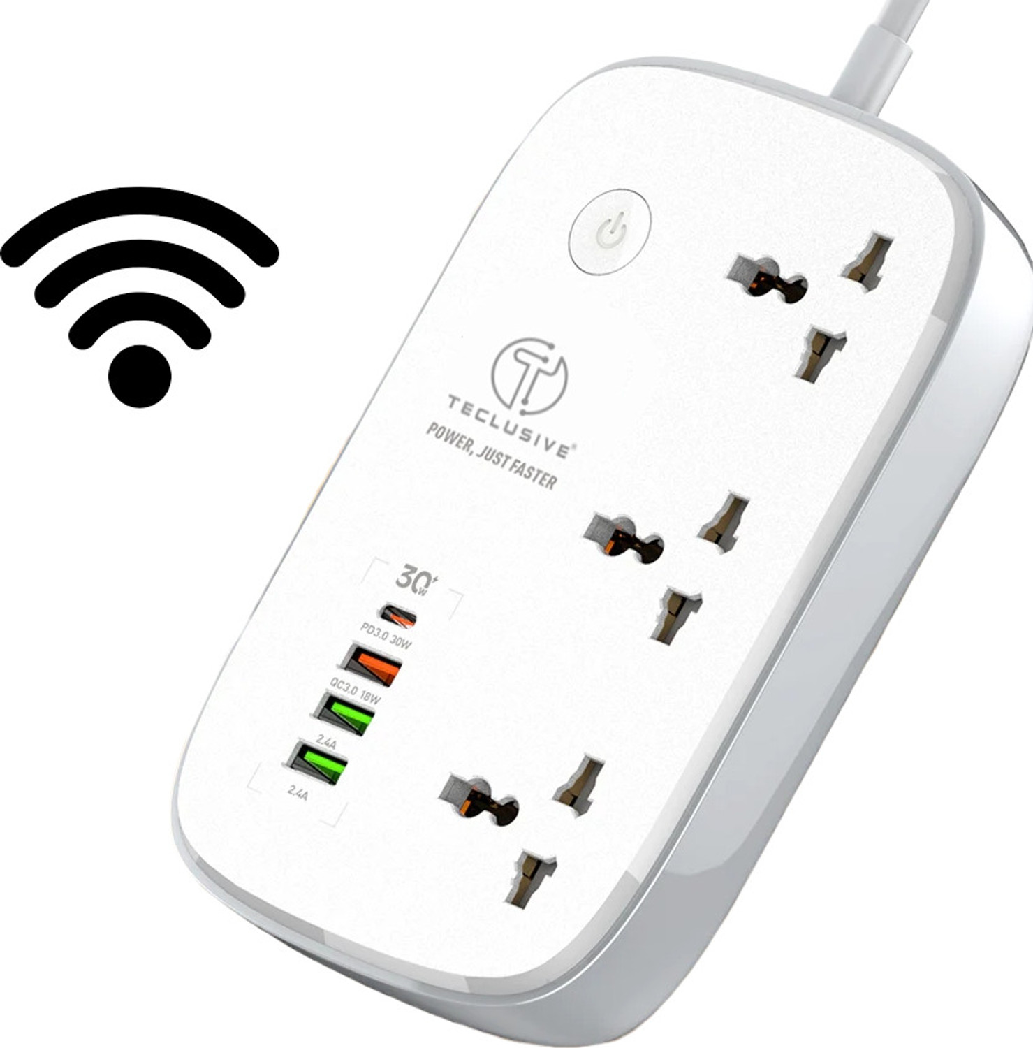 Image of TECLUSIVE Smart Wifi Extension Power Strip with Type C USB Ports 30W 3 Socket Extension Boards