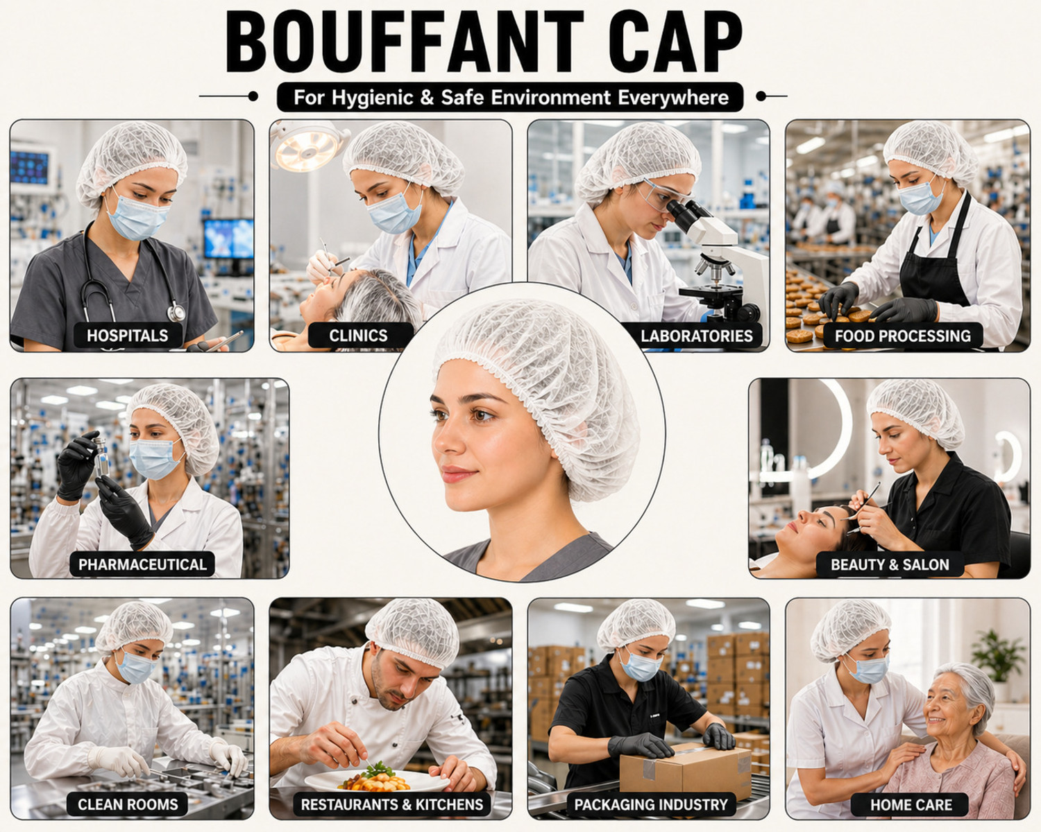 Image of 7SHIELD 100 Pieces Disposable Non Woven Bouffant (White) Surgical Head Cap