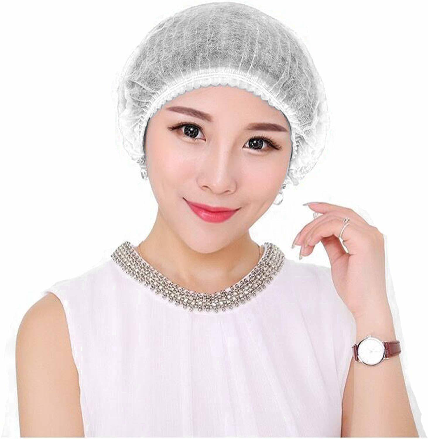 7SHIELD 20 Pieces Non Woven Stretchable White Bouffant For Restaurants, Food Shops, Hospitals, Surgical Head Cap