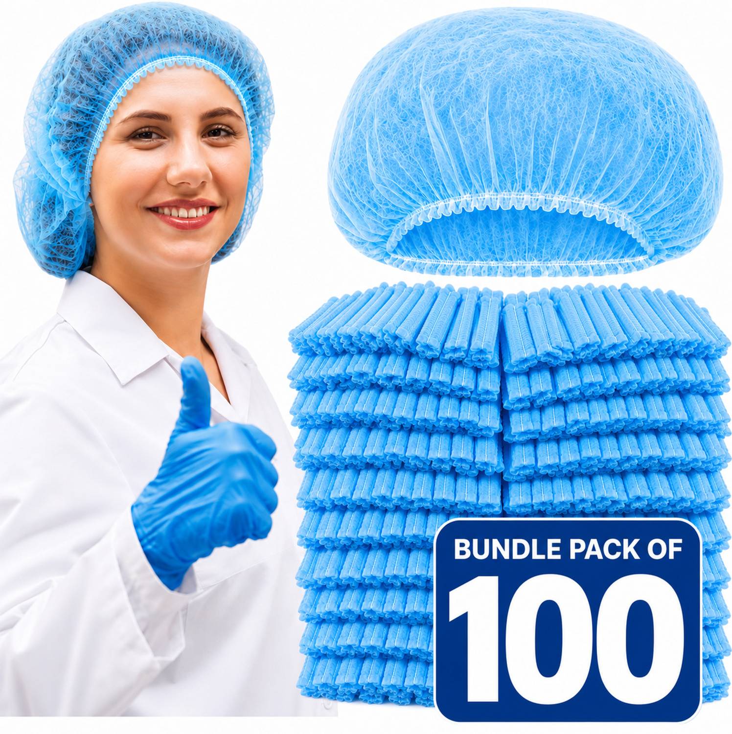 7SHIELD 100 Pieces Disposable Non Woven Bouffant (Blue) Surgical Head Cap
