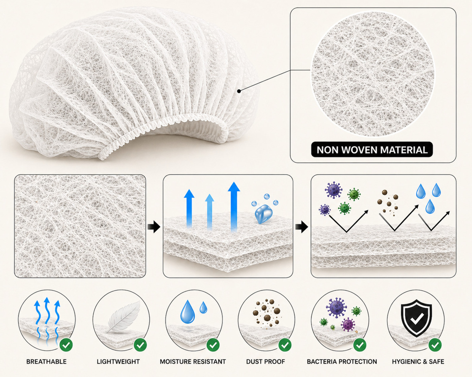 Image of 7SHIELD 100 Pieces Disposable Non Woven Bouffant (White) Surgical Head Cap