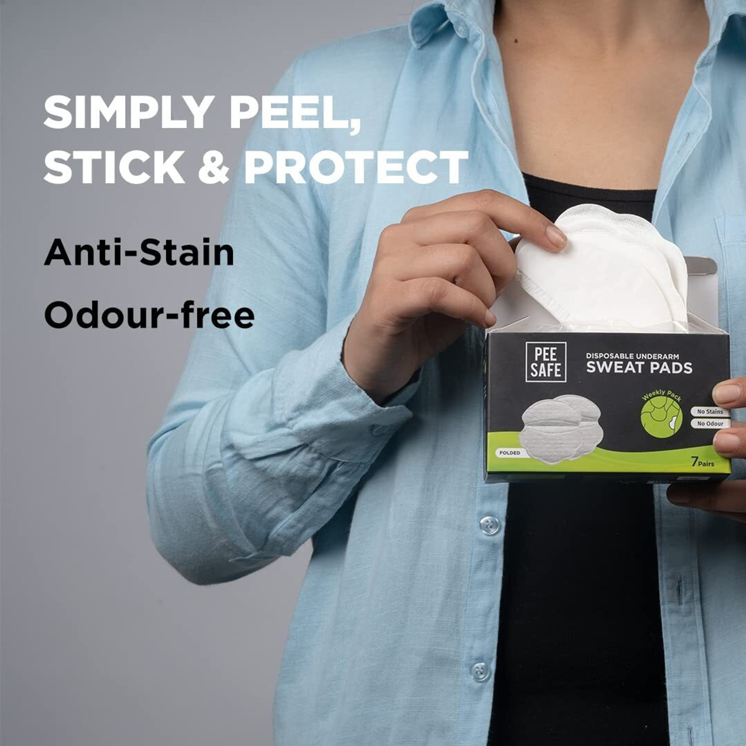 Image of Pee Safe Disposable Underarm Sweat Pads Folded, 14 Pairs Sweat Pads