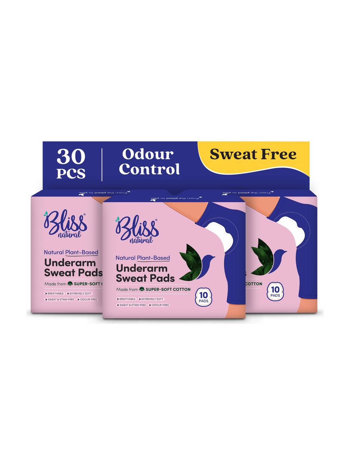BlissNatural Underarm Sweat Pads for Women Combo Pack | Pack of 30 | Stain Free,Odour Control Sweat Pads